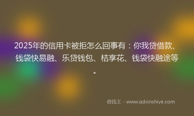 2025年的信用卡被拒怎么回事有：你我贷借款、钱袋快易融、乐贷钱包、桔享花、钱袋快融途等。
