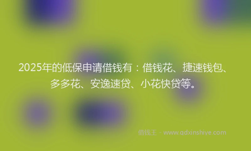 2025年的低保申请借钱有：借钱花、捷速钱包、多多花、安逸速贷、小花快贷等。