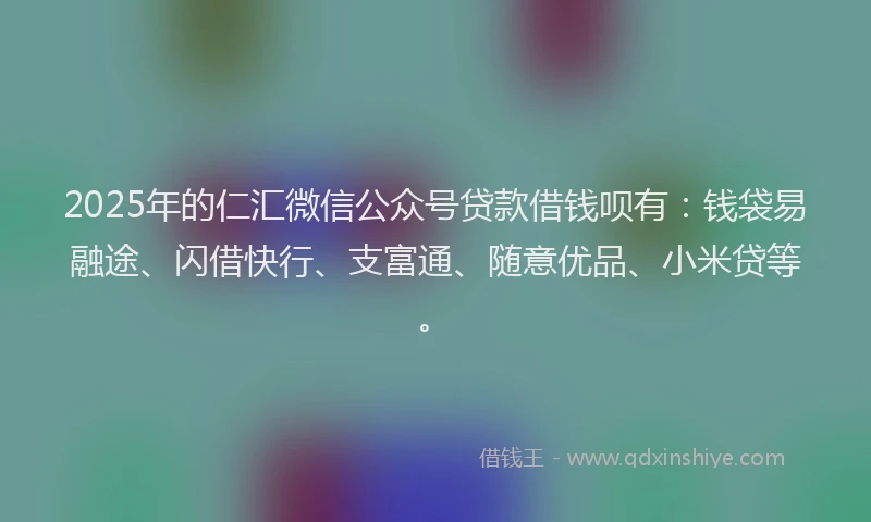 2025年的仁汇微信公众号贷款借钱呗有：钱袋易融途、闪借快行、支富通、随意优品、小米贷等。