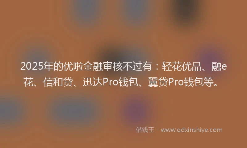 2025年的优啦金融审核不过有：轻花优品、融e花、信和贷、迅达Pro钱包、翼贷Pro钱包等。