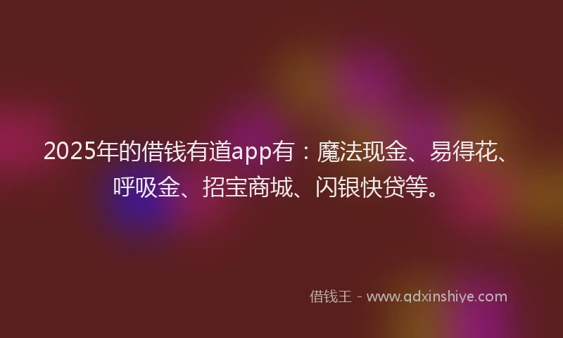 2025年的借钱有道app有：魔法现金、易得花、呼吸金、招宝商城、闪银快贷等。