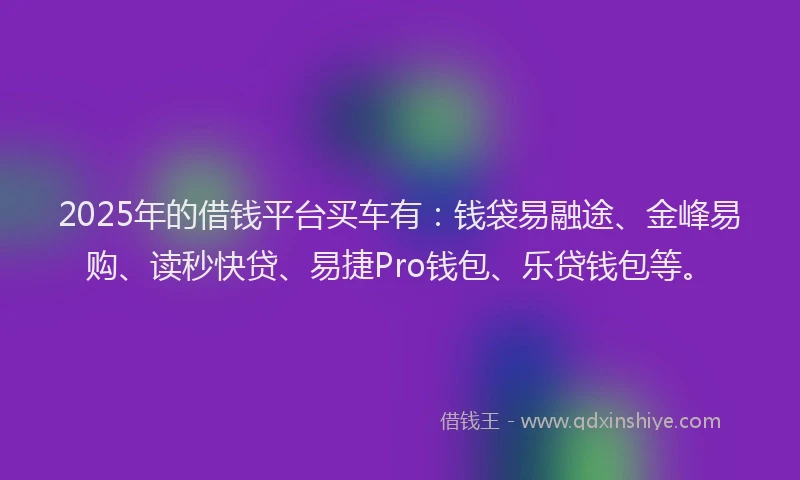 2025年的借钱平台买车有：钱袋易融途、金峰易购、读秒快贷、易捷Pro钱包、乐贷钱包等。
