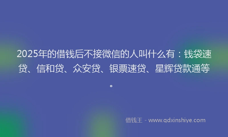 2025年的借钱后不接微信的人叫什么有：钱袋速贷、信和贷、众安贷、银票速贷、星辉贷款通等。