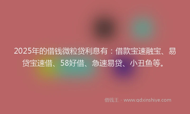 2025年的借钱微粒贷利息有：借款宝速融宝、易贷宝速借、58好借、急速易贷、小丑鱼等。