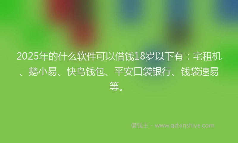 2025年的什么软件可以借钱18岁以下有：宅租机、鹅小易、快鸟钱包、平安口袋银行、钱袋速易等。