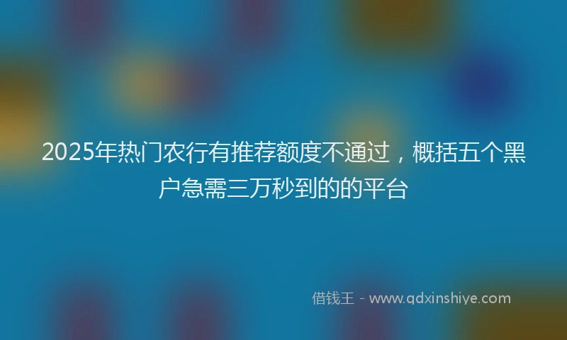 2025年热门农行有推荐额度不通过，概括五个黑户急需三万秒到的的平台