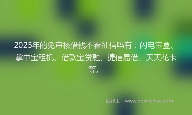 2025年的免审核借钱不看征信吗有：闪电宝盒、掌中宝租机、借款宝贷融、捷信易借、天天花卡等。