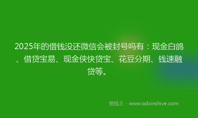 2025年的借钱没还微信会被封号吗有：现金白鸽、借贷宝易、现金侠快贷宝、花豆分期、钱速融贷等。
