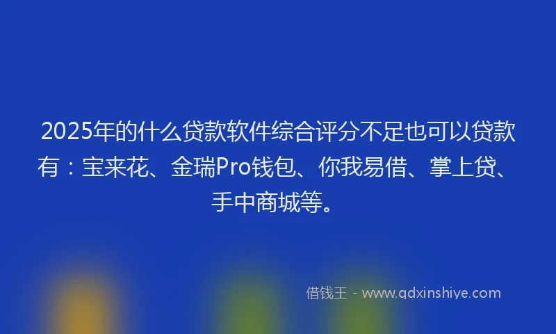 2025年的什么贷款软件综合评分不足也可以贷款有：宝来花、金瑞Pro钱包、你我易借、掌上贷、手中商城等。