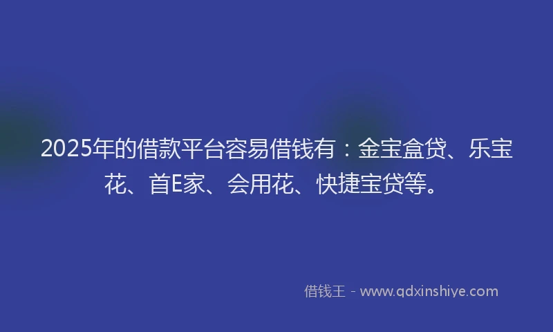 2025年的借款平台容易借钱有：金宝盒贷、乐宝花、首E家、会用花、快捷宝贷等。