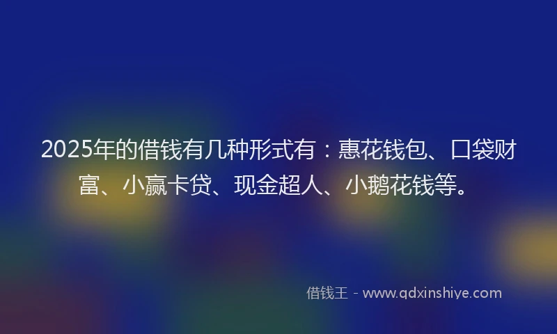 2025年的借钱有几种形式有：惠花钱包、口袋财富、小赢卡贷、现金超人、小鹅花钱等。