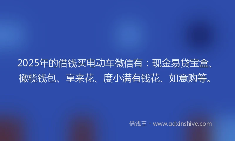 2025年的借钱买电动车微信有：现金易贷宝盒、橄榄钱包、享来花、度小满有钱花、如意购等。