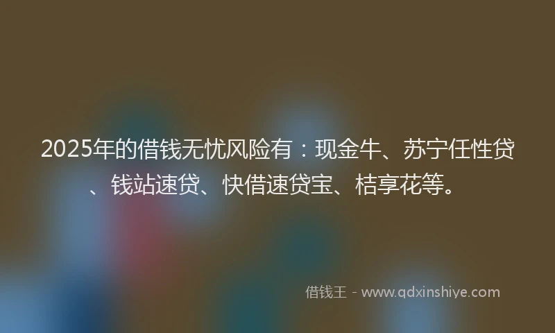 2025年的借钱无忧风险有：现金牛、苏宁任性贷、钱站速贷、快借速贷宝、桔享花等。