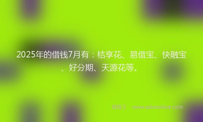 2025年的借钱7月有：桔享花、易借宝、快融宝、好分期、天源花等。