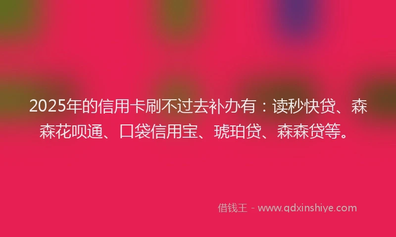 2025年的信用卡刷不过去补办有：读秒快贷、森森花呗通、口袋信用宝、琥珀贷、森森贷等。