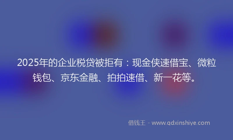 2025年的企业税贷被拒有：现金侠速借宝、微粒钱包、京东金融、拍拍速借、新一花等。