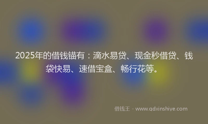 2025年的借钱锚有：滴水易贷、现金秒借贷、钱袋快易、速借宝盒、畅行花等。