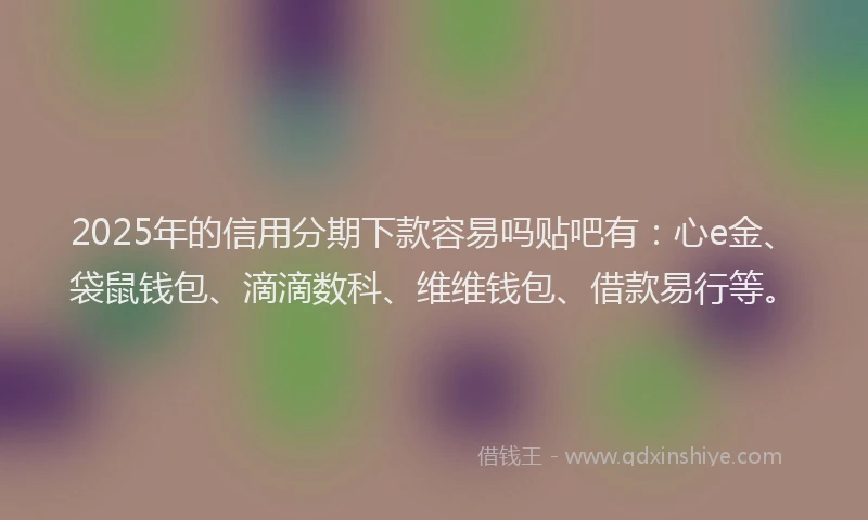 2025年的信用分期下款容易吗贴吧有：心e金、袋鼠钱包、滴滴数科、维维钱包、借款易行等。