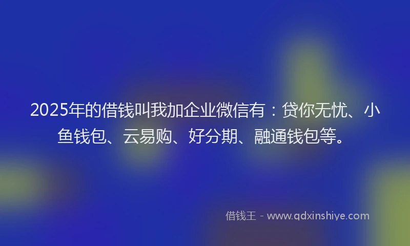 2025年的借钱叫我加企业微信有：贷你无忧、小鱼钱包、云易购、好分期、融通钱包等。
