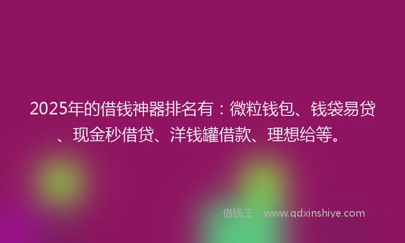 2025年的借钱神器排名有：微粒钱包、钱袋易贷、现金秒借贷、洋钱罐借款、理想给等。