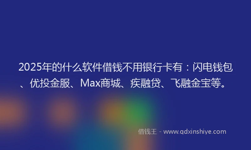 2025年的什么软件借钱不用银行卡有：闪电钱包、优投金服、Max商城、疾融贷、飞融金宝等。