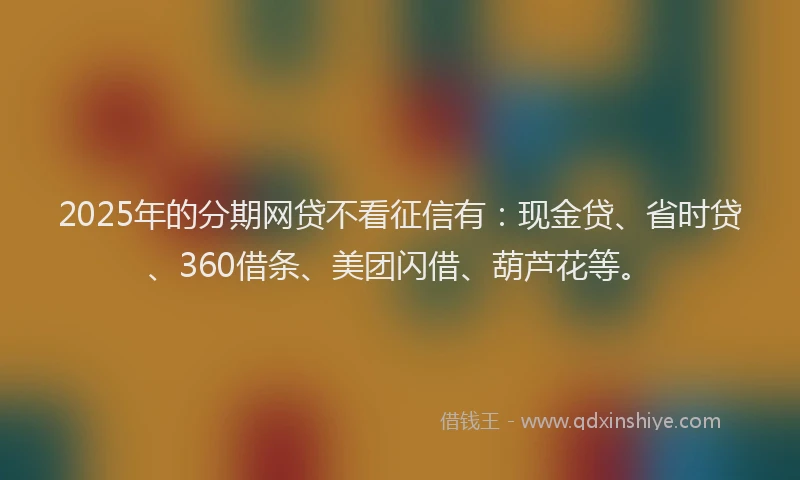 2025年的分期网贷不看征信有：现金贷、省时贷、360借条、美团闪借、葫芦花等。