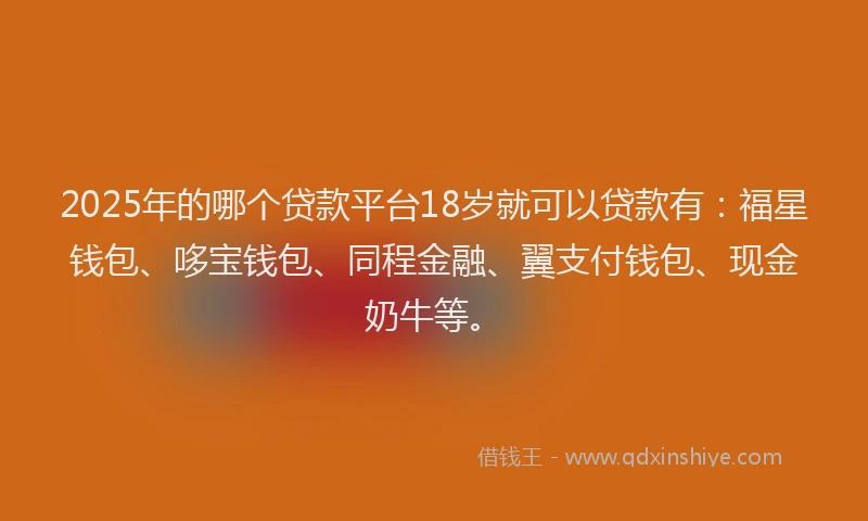 2025年的哪个贷款平台18岁就可以贷款有：福星钱包、哆宝钱包、同程金融、翼支付钱包、现金奶牛等。
