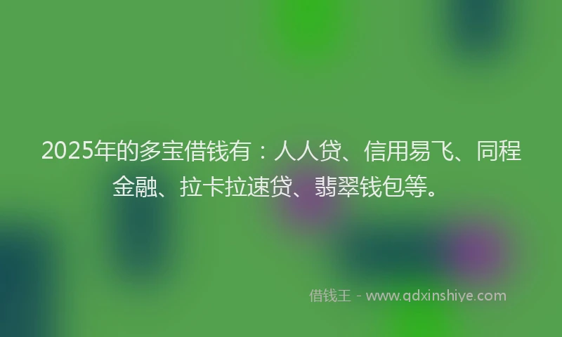 2025年的多宝借钱有：人人贷、信用易飞、同程金融、拉卡拉速贷、翡翠钱包等。
