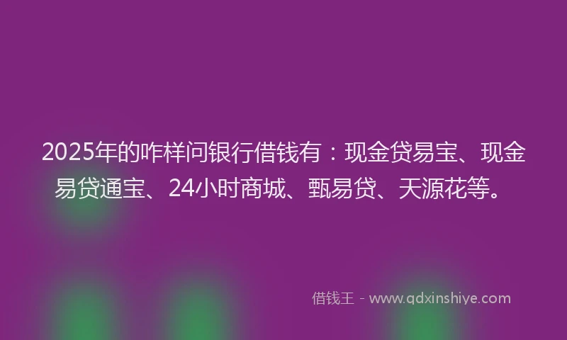 2025年的咋样问银行借钱有：现金贷易宝、现金易贷通宝、24小时商城、甄易贷、天源花等。