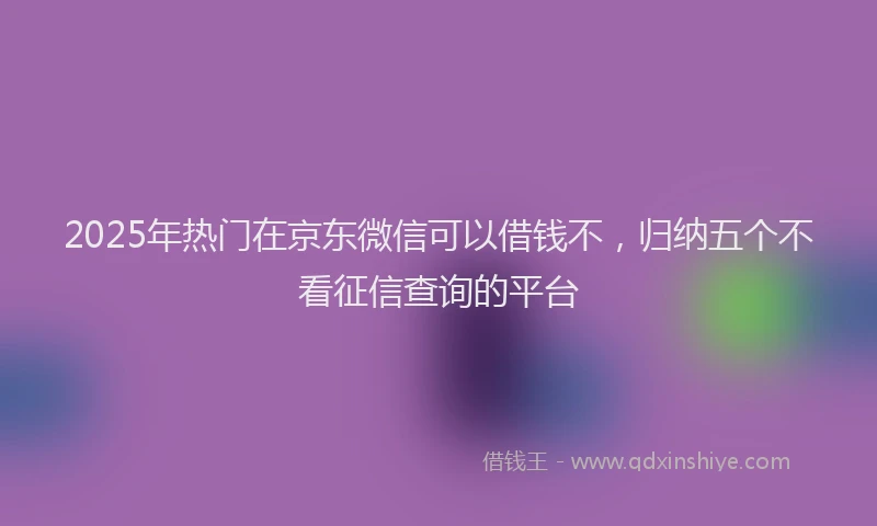 2025年热门在京东微信可以借钱不，归纳五个不看征信查询的平台