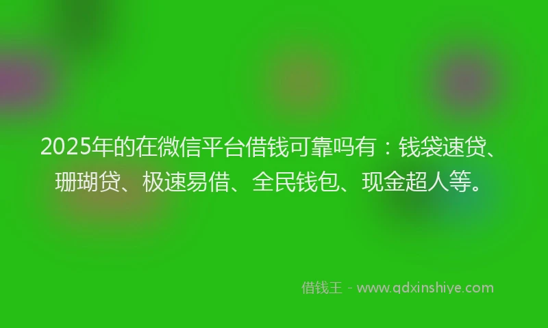 2025年的在微信平台借钱可靠吗有：钱袋速贷、珊瑚贷、极速易借、全民钱包、现金超人等。