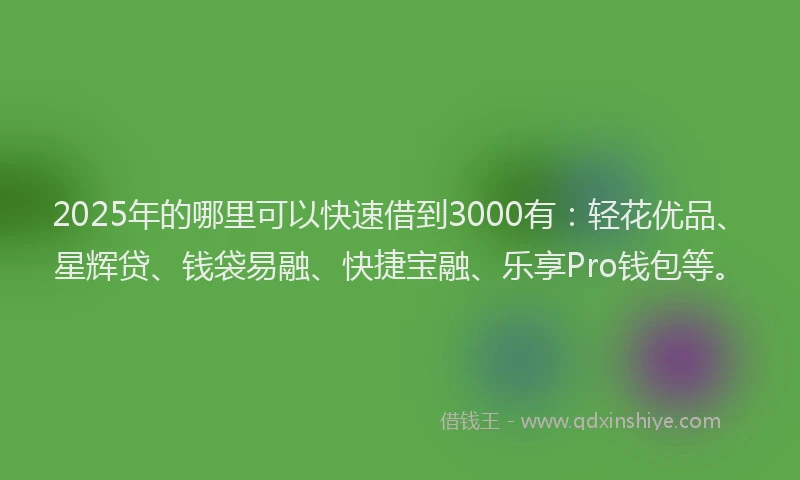2025年的哪里可以快速借到3000有：轻花优品、星辉贷、钱袋易融、快捷宝融、乐享Pro钱包等。