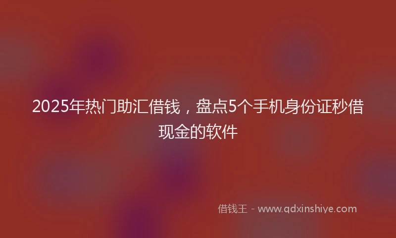 2025年热门助汇借钱，盘点5个手机身份证秒借现金的软件