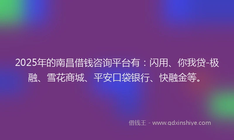 2025年的南昌借钱咨询平台有：闪用、你我贷-极融、雪花商城、平安口袋银行、快融金等。