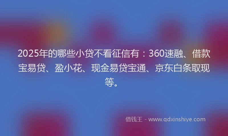 2025年的哪些小贷不看征信有：360速融、借款宝易贷、盈小花、现金易贷宝通、京东白条取现等。