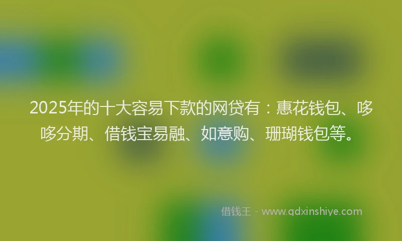 2025年的十大容易下款的网贷有：惠花钱包、哆哆分期、借钱宝易融、如意购、珊瑚钱包等。