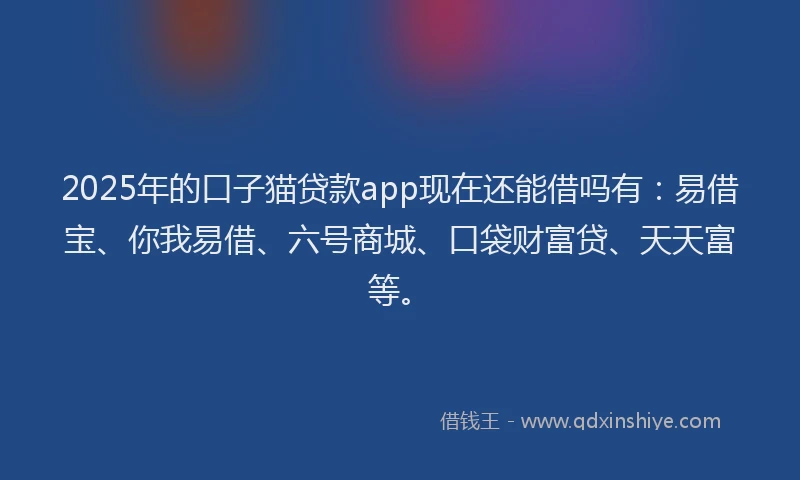 2025年的口子猫贷款app现在还能借吗有：易借宝、你我易借、六号商城、口袋财富贷、天天富等。