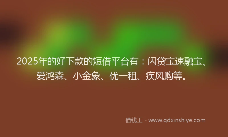 2025年的好下款的短借平台有：闪贷宝速融宝、爱鸿森、小金象、优一租、疾风购等。