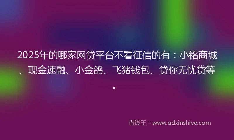 2025年的哪家网贷平台不看征信的有：小铭商城、现金速融、小金鸽、飞猪钱包、贷你无忧贷等。