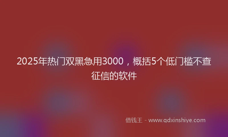 2025年热门双黑急用3000，概括5个低门槛不查征信的软件