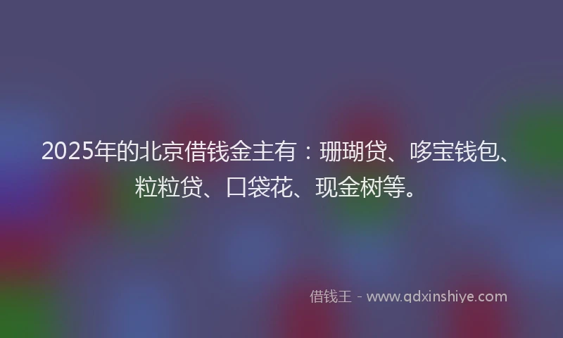 2025年的北京借钱金主有：珊瑚贷、哆宝钱包、粒粒贷、口袋花、现金树等。