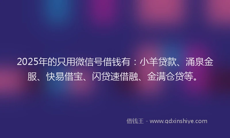 2025年的只用微信号借钱有：小羊贷款、涌泉金服、快易借宝、闪贷速借融、金满仓贷等。
