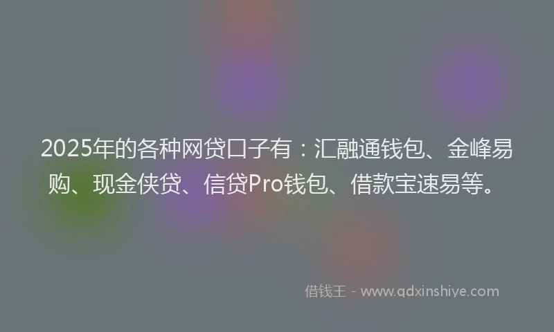 2025年的各种网贷口子有：汇融通钱包、金峰易购、现金侠贷、信贷Pro钱包、借款宝速易等。