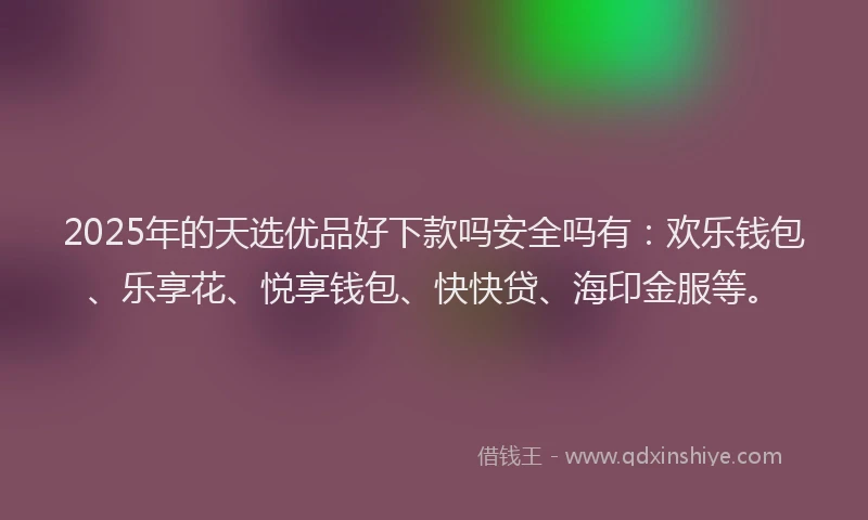2025年的天选优品好下款吗安全吗有：欢乐钱包、乐享花、悦享钱包、快快贷、海印金服等。