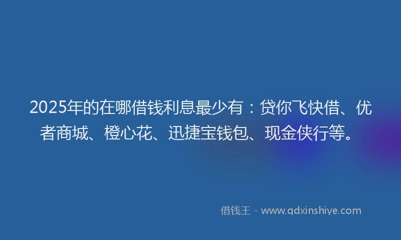2025年的在哪借钱利息最少有：贷你飞快借、优者商城、橙心花、迅捷宝钱包、现金侠行等。