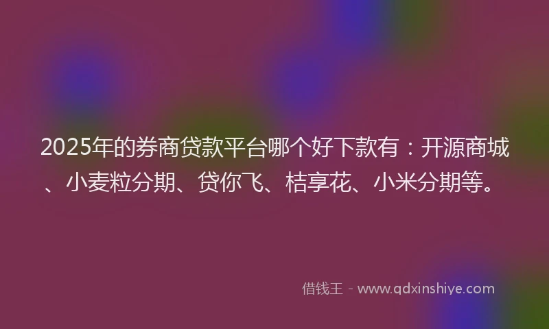 2025年的券商贷款平台哪个好下款有：开源商城、小麦粒分期、贷你飞、桔享花、小米分期等。