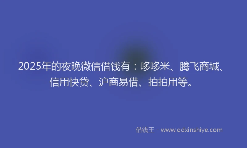 2025年的夜晚微信借钱有：哆哆米、腾飞商城、信用快贷、沪商易借、拍拍用等。