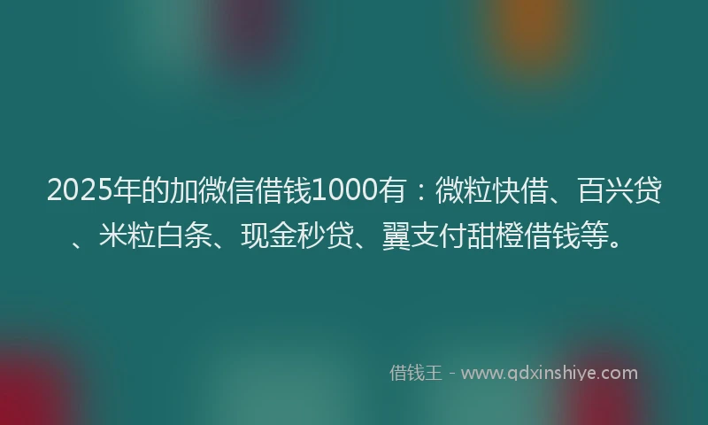 2025年的加微信借钱1000有：微粒快借、百兴贷、米粒白条、现金秒贷、翼支付甜橙借钱等。