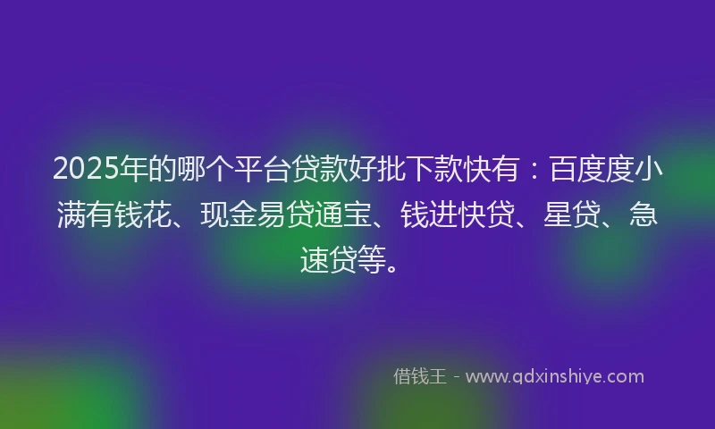 2025年的哪个平台贷款好批下款快有：百度度小满有钱花、现金易贷通宝、钱进快贷、星贷、急速贷等。