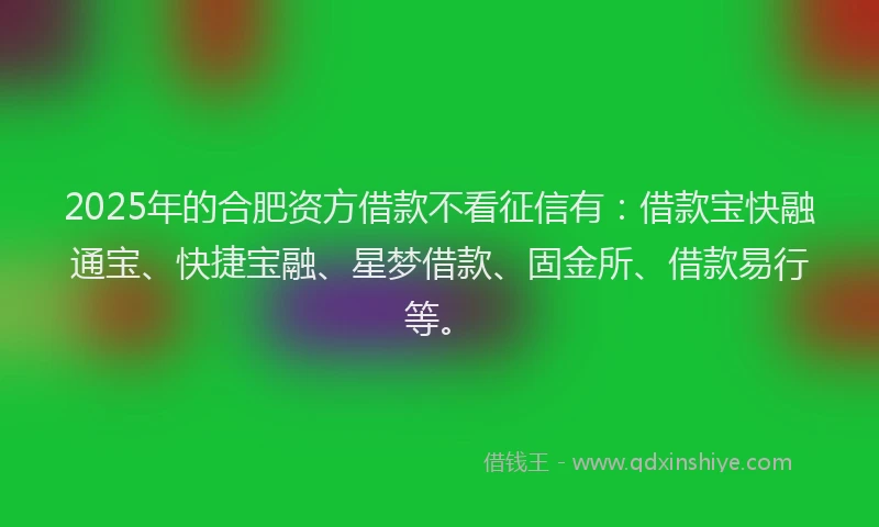2025年的合肥资方借款不看征信有：借款宝快融通宝、快捷宝融、星梦借款、固金所、借款易行等。